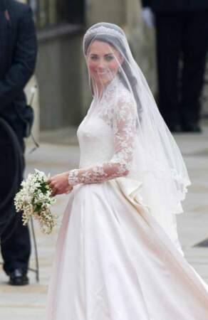 Kate Middleton à son arrivée à l'Abbaye de Westminster le jour de son mariage (29 avril 2011)