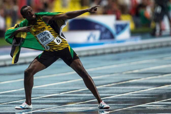 L'Eclair Usain Bolt après la finale de 100 m