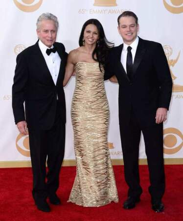 Michael Douglas accompagne Matt Damon et sa femme, Luciana Barroso
