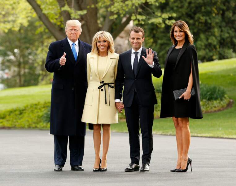 Brigitte et Emmanuel Macron accueillis par Donald et Melania Trump à la Maison Blanche (avril 2018)