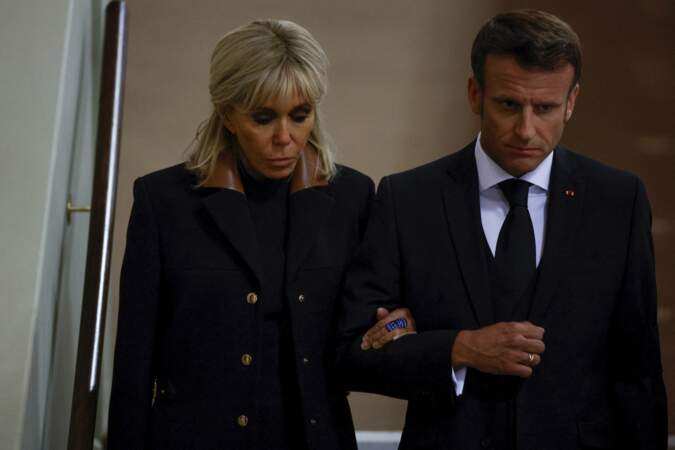 Emmanuel et Brigitte Macron aux funérailles de la reine Elizabeth II à Londres (septembre 2022)